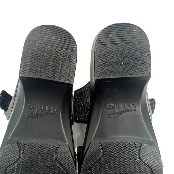 Dansko Sophie Pewter Black Leather Chunk Heel Slide Sandals Size 38 Women's - Picture 9 of 9